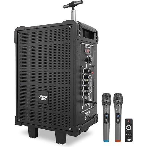 Pyle 8'' Portable Wireless Bluetooth Speaker System - Built-in Rechargeable Battery, Wireless Microphone, USB/Micro SD/FM - 350 Watt - FM Radio with Digital LED Display, PWMA899A