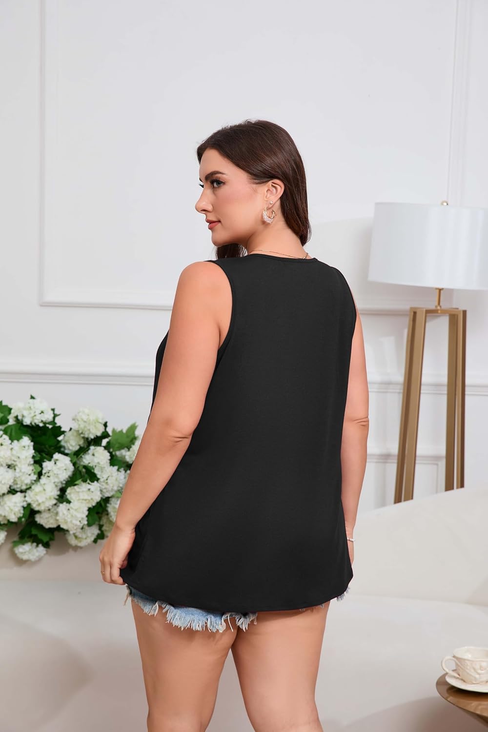Women's Plus Size Tank Tops 2025 Sleeveless Pleated V Neck Blouse Casual Loose Fit Summer Tops for Curvy Women - Image 3