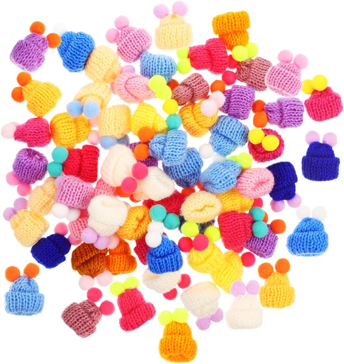 Mobestech 100Pcs Mini Knitting Woolen Hats Poms for DIY Dollhouse Decorations and Craft Projects Reusable Tiny Yarn Caps for Jewelry Making and Festive Accessories