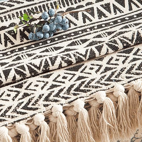 Miniatura 3 de 2 alfombras de algodón de 2 x 3 pies + 2 x 4.2 pies con borlas, alfombra de baño tejida lavable, alfombra de baño, alfombras para cocina, sala de