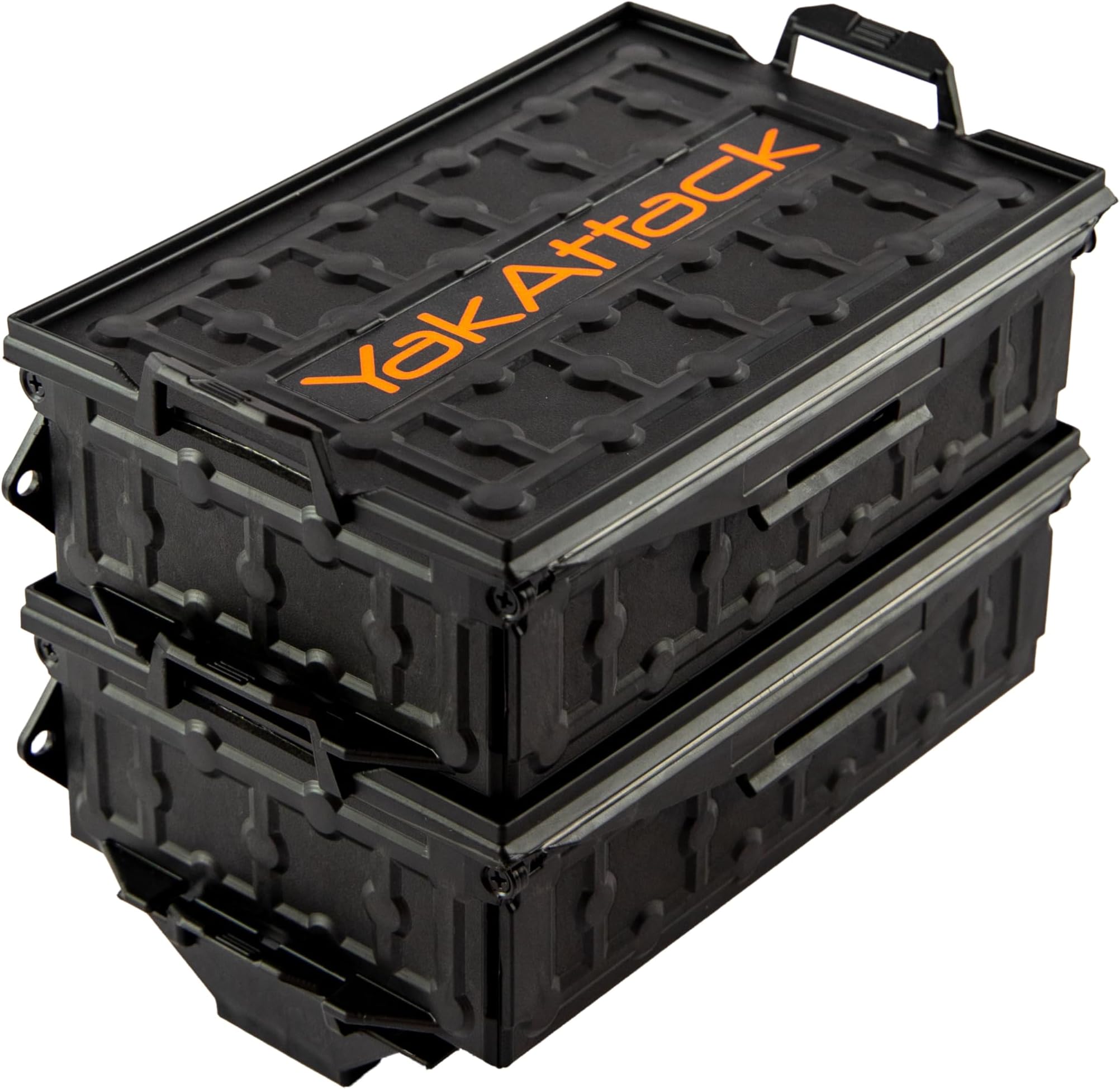 YakAttack TracPak Black Combo Kit – 2 Stackable Kayak Tackle Boxes With Track Mount Quick Release Base | Space-Saving Fishing Storage | Fits MightyMount GearTrac Rail Systems | Compact Kayaking Box