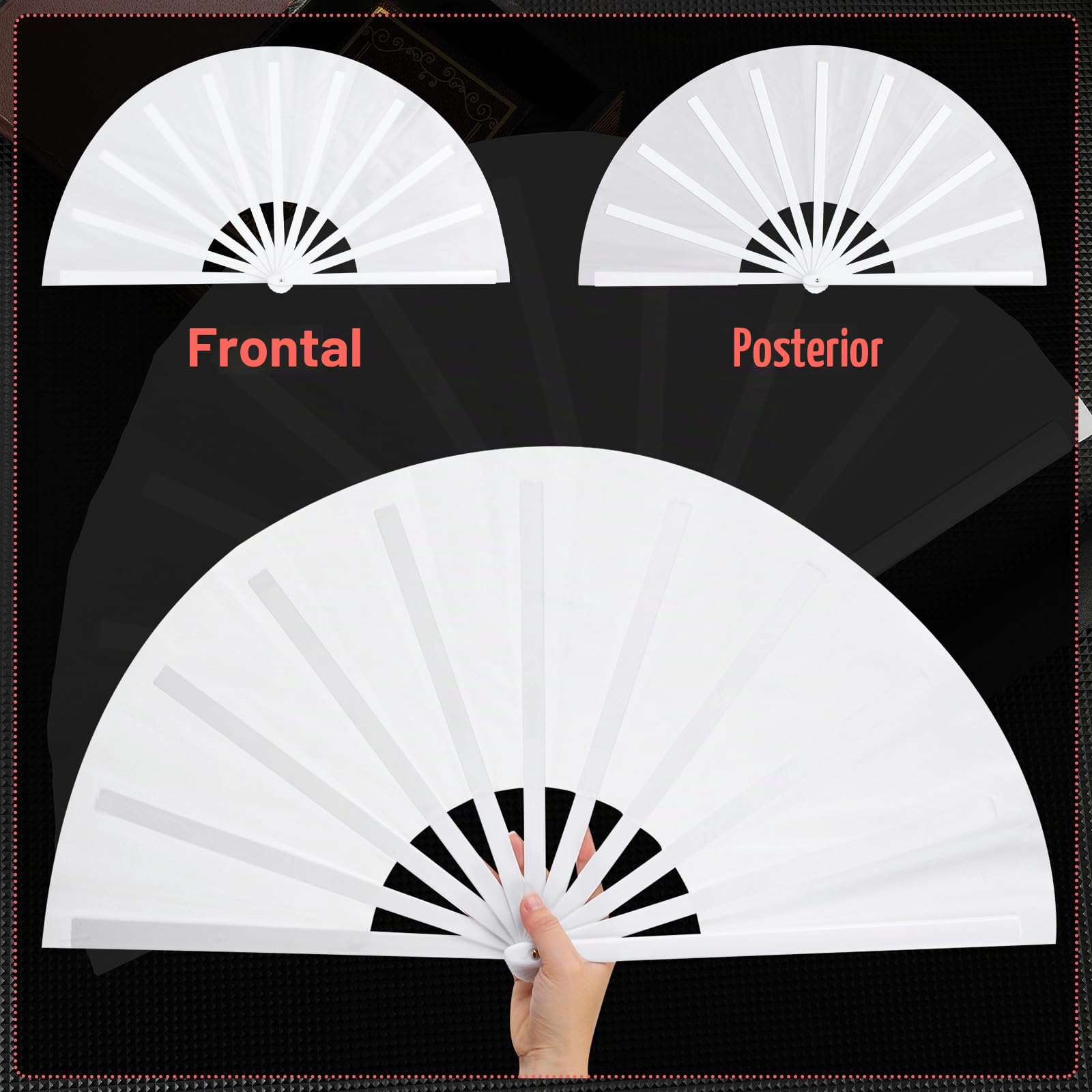 Maitys - Abanicos grandes con efecto de chasquido para hombre y mujer, chinos, plegables, para danzas en línea, festivales, taichí, kung-fu, artes marciales y como regalo (color blanco, paquete de 2)