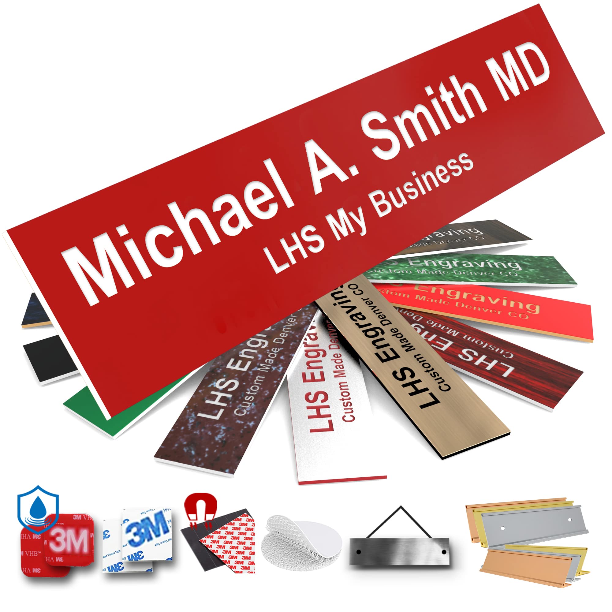 Custom Engraved Office Door Name Plate &amp; Desk Signs, Red, 2x12