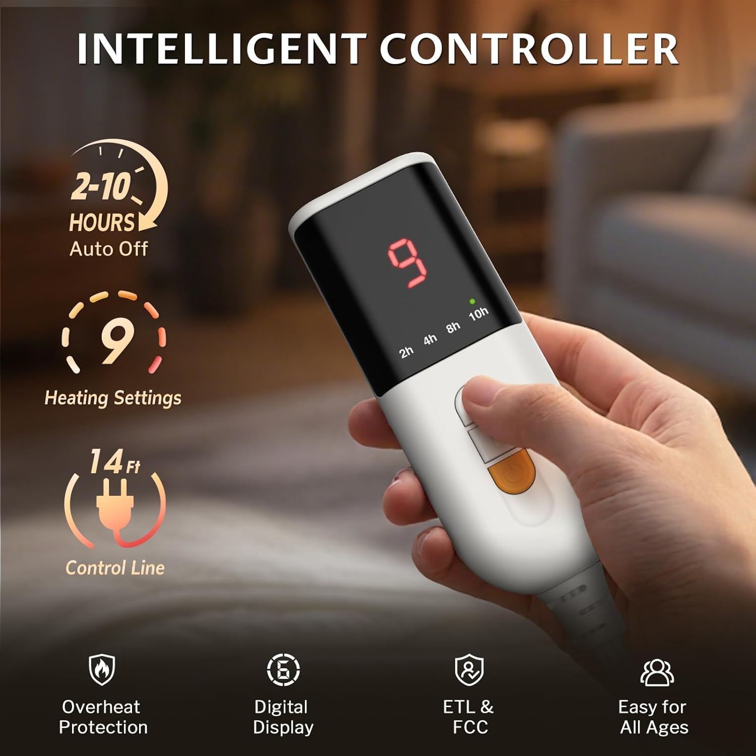 Reaks Electric Heated Blanket Full Size, Silky Soft Flannel & Sherpa Heating Blanket with 9 Heat Levels & 2-10 Hours Auto Off, Warm Gifts for Women Mom Grandma, ETL Certified (72x84 inches, White)