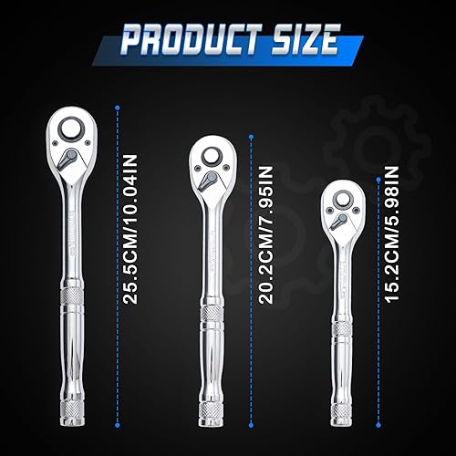 Miniatura 3 de Juego de llaves de trinquete de 14 3812 pulgadas, juego de llaves de vaso estándar de 3 piezas, liberación rápida de 72 dientes, función de