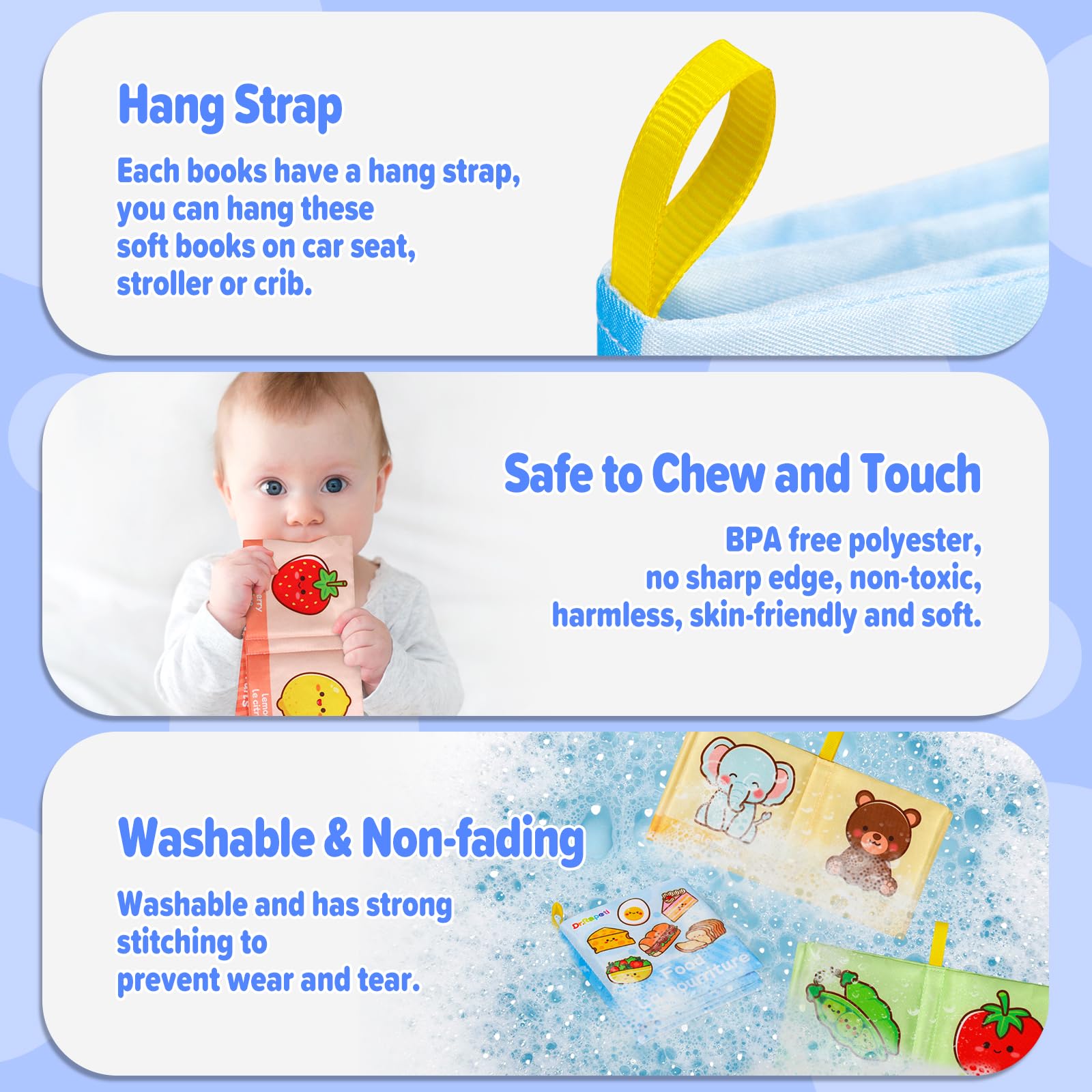 Dr.Rapeti Lot de 6 Livre Bebe en Tissu Doux n Français, Livres D'éveil, Livres en Tissu Doux pour bébé, Jouet Educatif Sonore Book, Bebe Livre Sensoriel pour Enfants Bambin Bébé