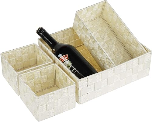 Miniatura 75 de Posprica Cestas de almacenamiento tejidas para organizar, pequeñas cestas negras de cubo organizador divisor para cajón, armario, estante, aparador,