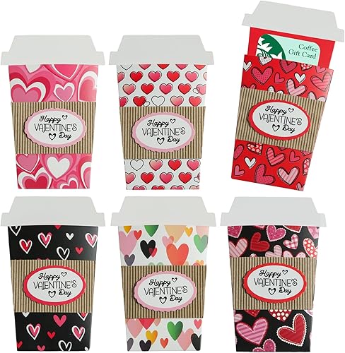 Meiidoshine Paquete de 6 tarjeteros de regalo de café para el día de San Valentín, soporte para tarjetas de regalo de San Valentín, soporte para