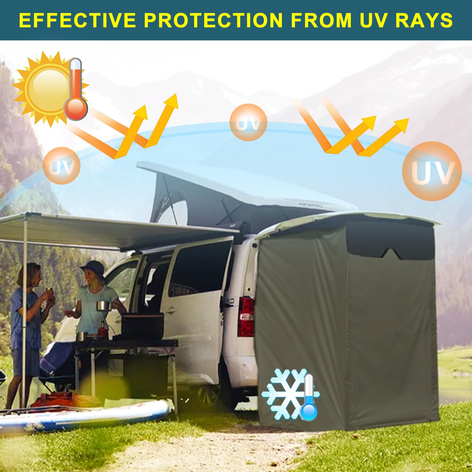 Heckzelt Ersatz für VW T4/T5/T6/T6.1, Heckklappenvorzelt Autozelt Tragbares, Wasserdichtes Auto-Heckklappenzelt für T5 T6 Bus Vor Zelt SUV Van Camping
