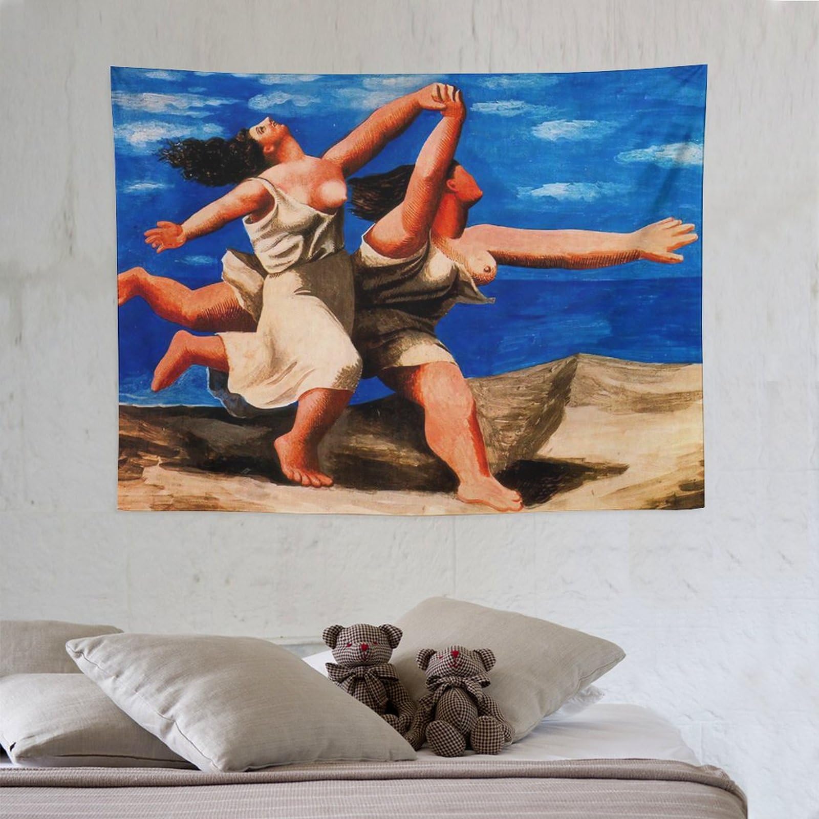 パブロ・ピカソ、海浜を走るふたりの女（駆けっこ）、希少な大判額装用画集より 浜辺を走る二人の女性 ピカソ