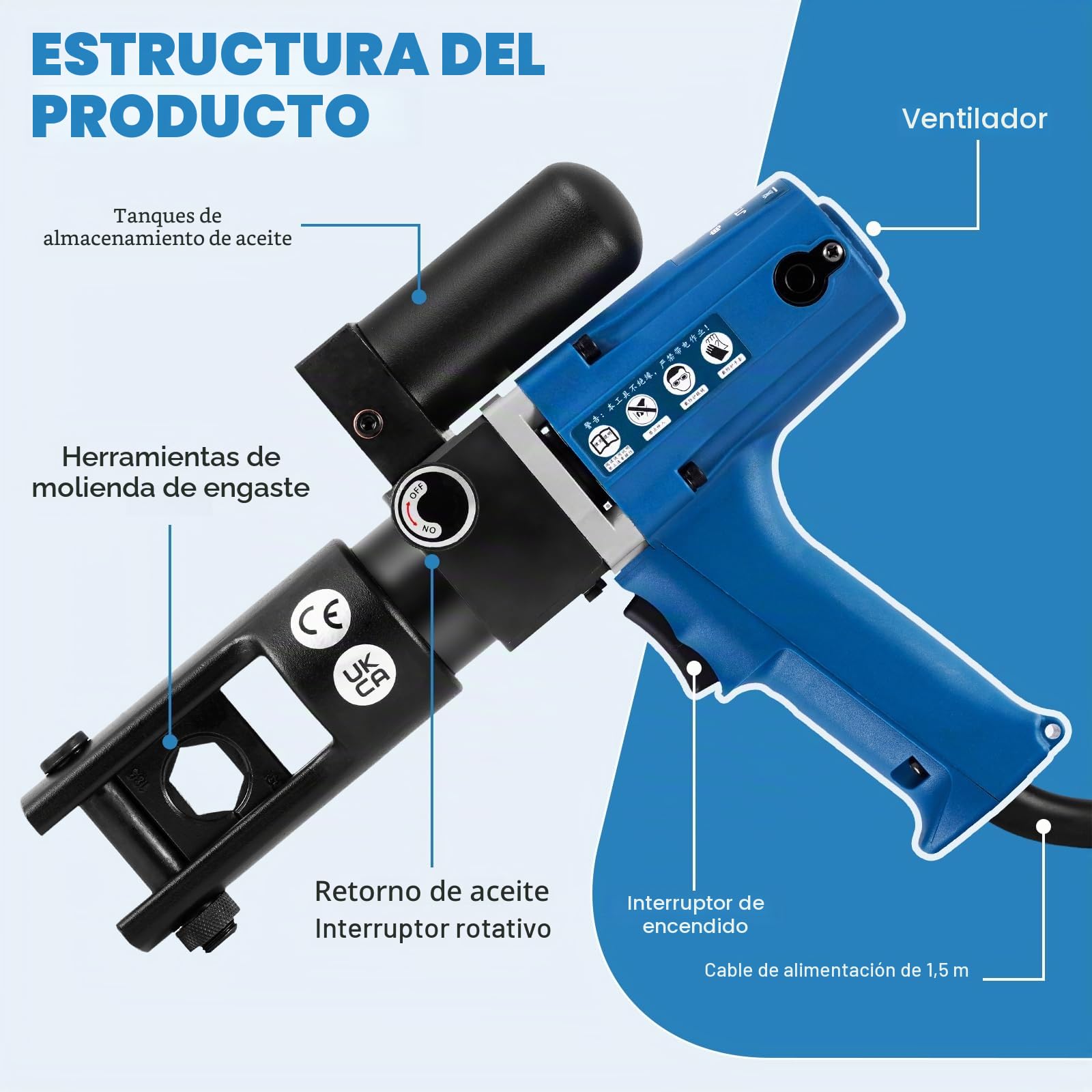 MXBAOHENG 4-300mm² Crimpadora hidráulica eléctrica 120 KN Alicates de prensado hidráulicos Crimpadora de alambre hidráulico eléctrico con 15 insertos de presión para terminales de cobre y aluminio