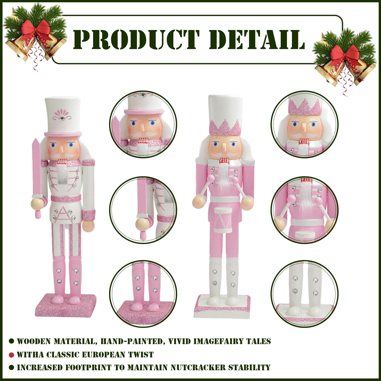 30 cm Soldado Trocador de Nueces Rosa de Madera, 2 Piezas Regalos de Trocador de Nueces Soldados Marioneta Muñeca para Presente Tradicional de Navidad Decoración Interior