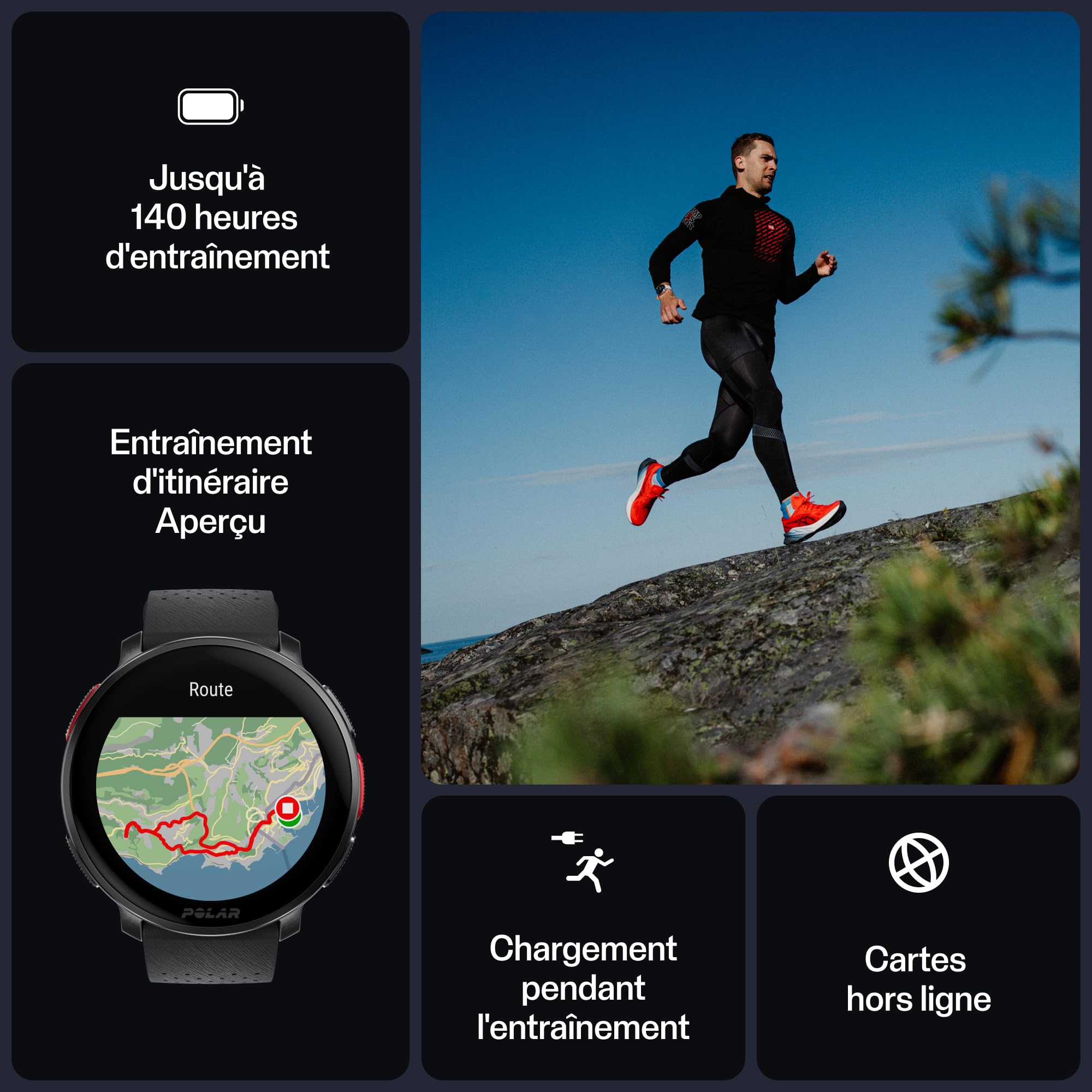 Polar Vantage V3, Montre Sport avec GPS, Cardiofréquencemètre de Pointe, Autonomie prolongée, Montre connectée Hommes et Femmes, Cartes Hors Ligne, Montre Running, Montre Triathlon