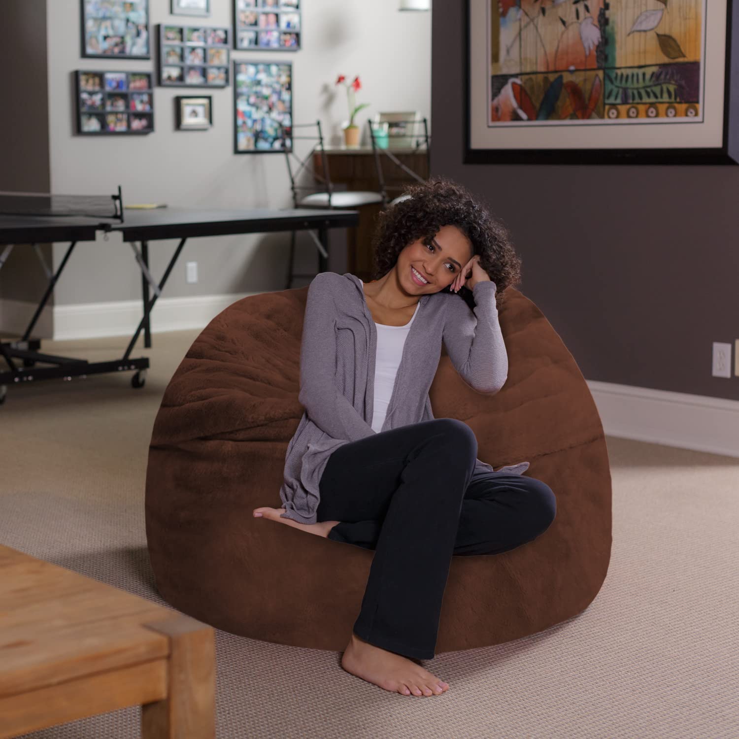 Sofa Sack - Plush Ultra Soft Bean Bags Chairs for Kids, Teens, Adults - Memory Foam Beanless Bag Chair with Microsuede Cover - Foam Filled Furniture for Dorm Room - Brown Rabbit Fur 4'