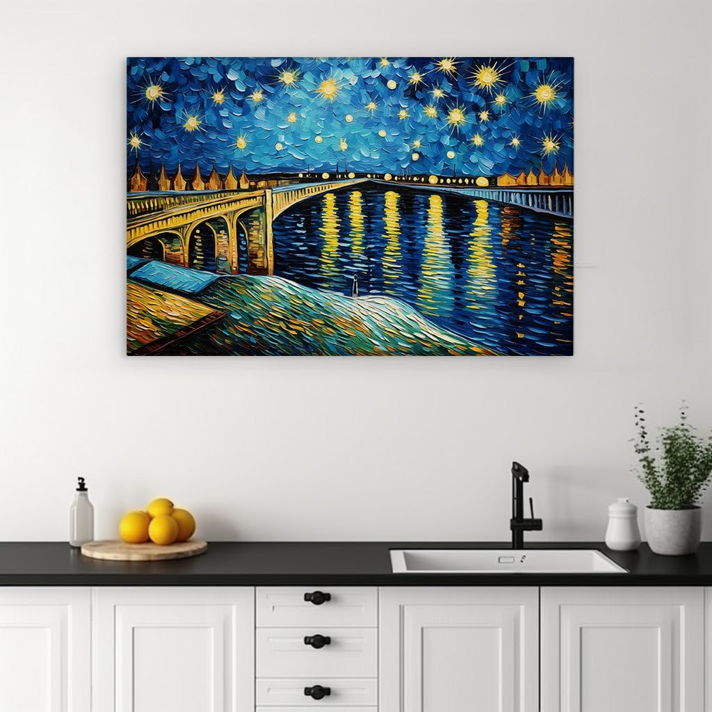 Canvas for Living room. Starry Nights and City Lights: A Dazzling Urban Dreamscape, 27 x 18 inch Canvas Wall Art - Ready to Hang