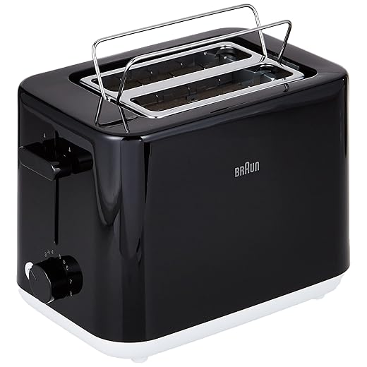 Braun Breakfast1 Tostadora de 2 Rebanadas, 8 Niveles de Dorado, Bandeja para Migas Extraíble, Elevador de Pan, Calentador de Pan Integrado, 900 W, HT1010BK, Plástico, Negro