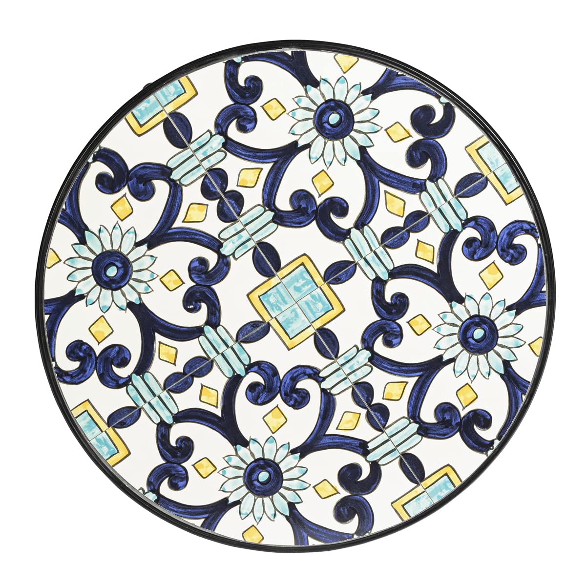 Yellowshop - Set Bistrot Positano da Giardino, Balcone, Veranda, Terrazzo 3 Pezzi, Tavolo e 2 Sedie Pieghevoli in Metallo e Piano in Ceramica Decorata Maiolica