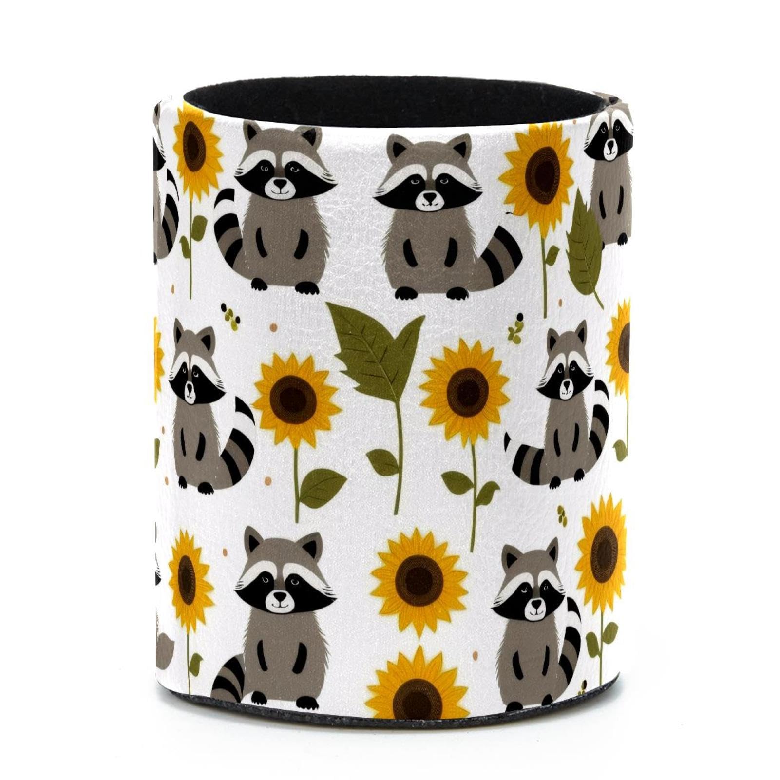 VAPOKF Round Pencil Holders for Desk, Sunflowers Raccoon Pen Holders Pen Pot Makeup Brushes Storage Desktop Stationery Supplies Organiser for Home Office
