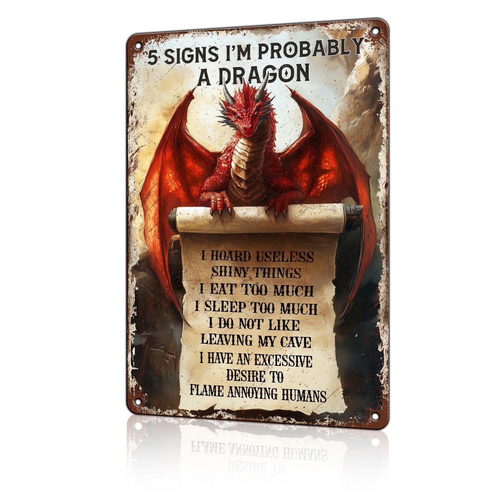 Anceky Funny Drgon Decor 5 Signs I'M Probably A Dragon Vintage Metal Signs Animal Tin Sign for Home Outdoor Wall Decor 12×16 Inch