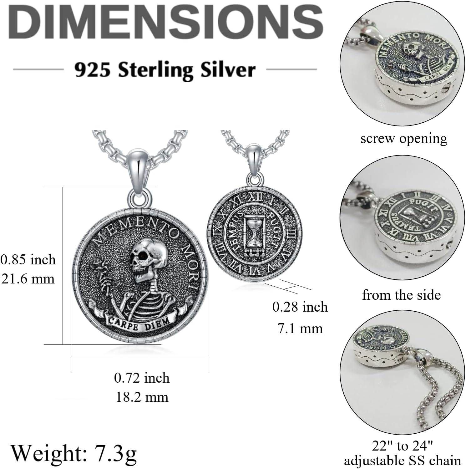 PELOVNY Memento Mori Necklace for Ashes of Loved One 925 Sterling Silver Stoic Skull Skeleton Necklace Cremation Urn Jewelry for Men Women - Image 5