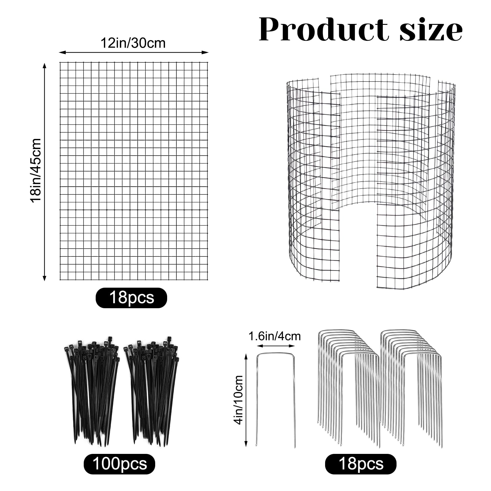 Lot de 6 grandes cloches de protection pour plantes en fil métallique de 45,7 x 30,5 cm contre les animaux, 18 pièces en métal avec piquets de sol et attache en nylon pour garder les animaux à