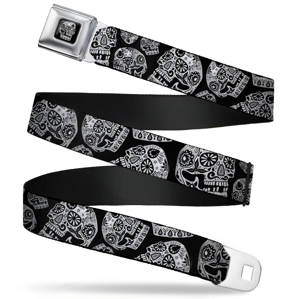Buckle-Down Unisex Multicolor The Dust Of Living Ii Skull Full Color Black/White Seatbelt - The Dust Living Ii Sugar Skull Belt, 1.5 Wide 24-38 Inches In Length Uk