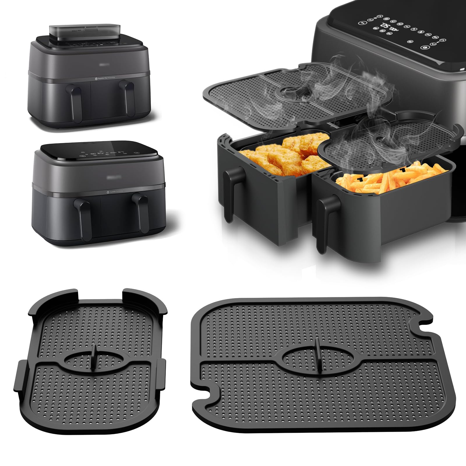 Heißluftfritteuse Spritzschutz für Philips Dual Basket 9l, 2 Stk Airfryer Spritzschutz für Philips 3000 Serie NA350 & 5000 Serie NA550, Wiederverwendbar Heißluftfritteuse Zubehör Gitter gegen Spritzen