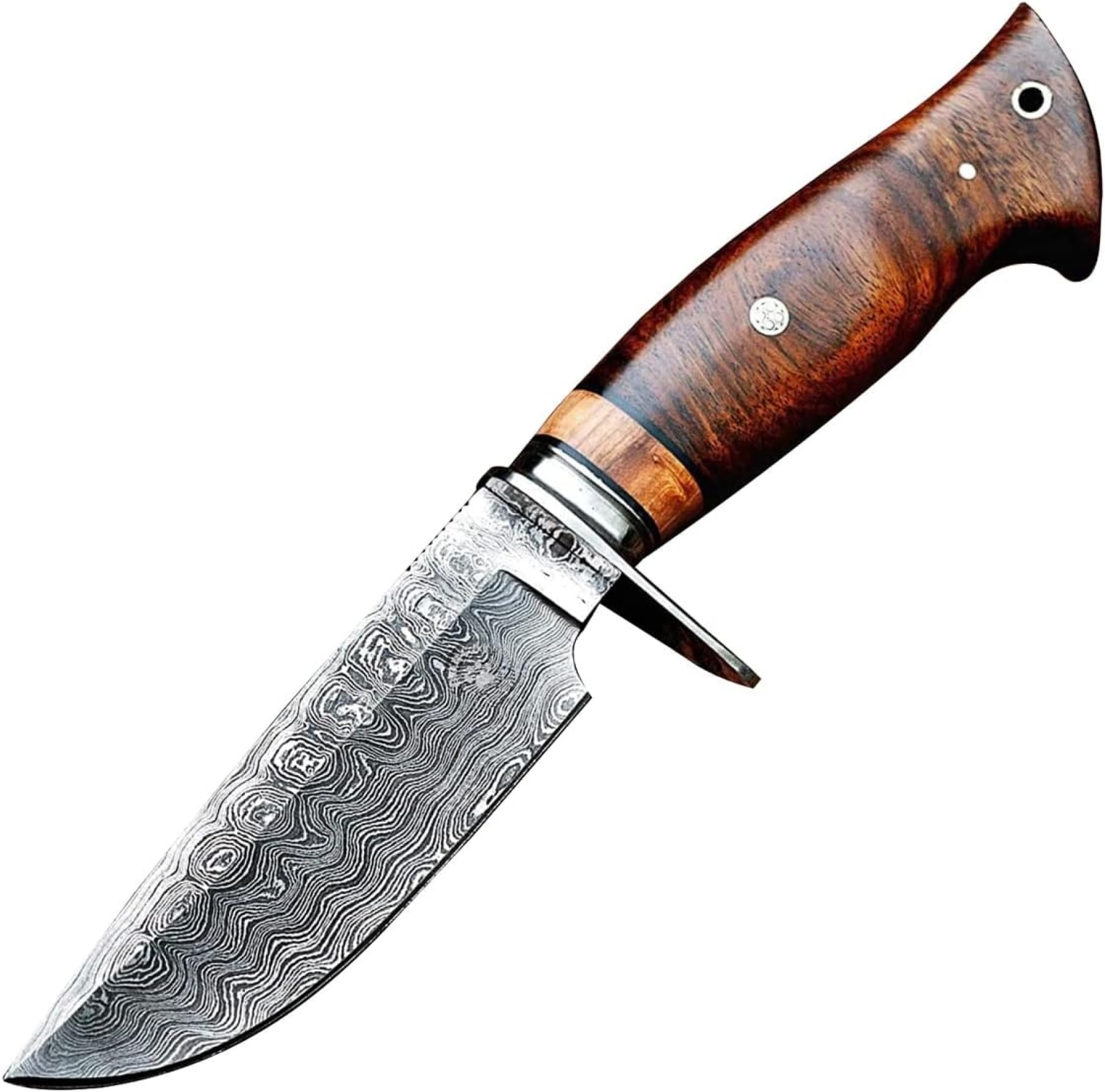 BIGCAT ROAR Wild Tiger - Coltello da Caccia in Acciaio Damasco Artigianale 25 4 cm - Manico in Legno di Noce e Fodero in Cuoio - Bushcraft Campeggio Sopravvivenza - Regalo Uomo Cacciatore