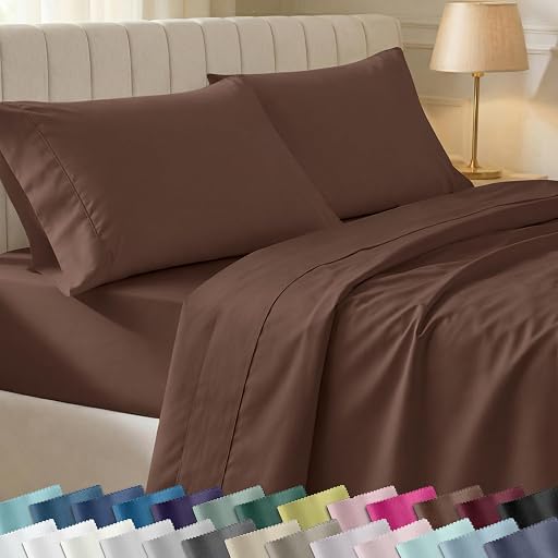 California Design Den Soft 100% Cotton Sateen Queen Size Sheets, 4 Pcs Set | 400 Thread Count Backed by Good Housekeeping Seal, 16" Deep Pocket, All-Around Elastic, Durable - Espresso Chocolate Brown