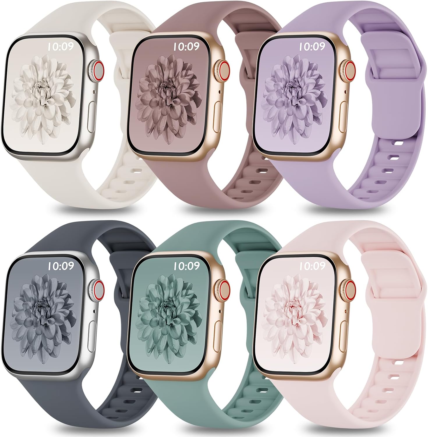 6 Pack Silicone Sport Bands Compatible with Apple Watch Band Women Men | Soft Waterproof Wristband for iWatch Strap 38mm 40mm 41mm 42mm 44mm 45mm 46mm 49mm Series 11 10 9 8 7 6 5 4 SE Ultra 3 2 1