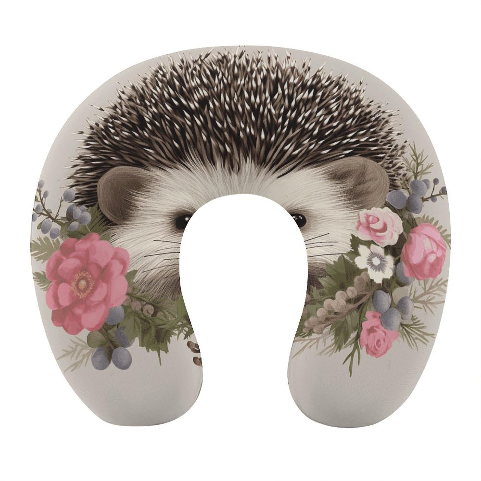 Btcowzrv Style Hedgehog In Floral Wreath U Shaped Neck Pillow Travel Pillows