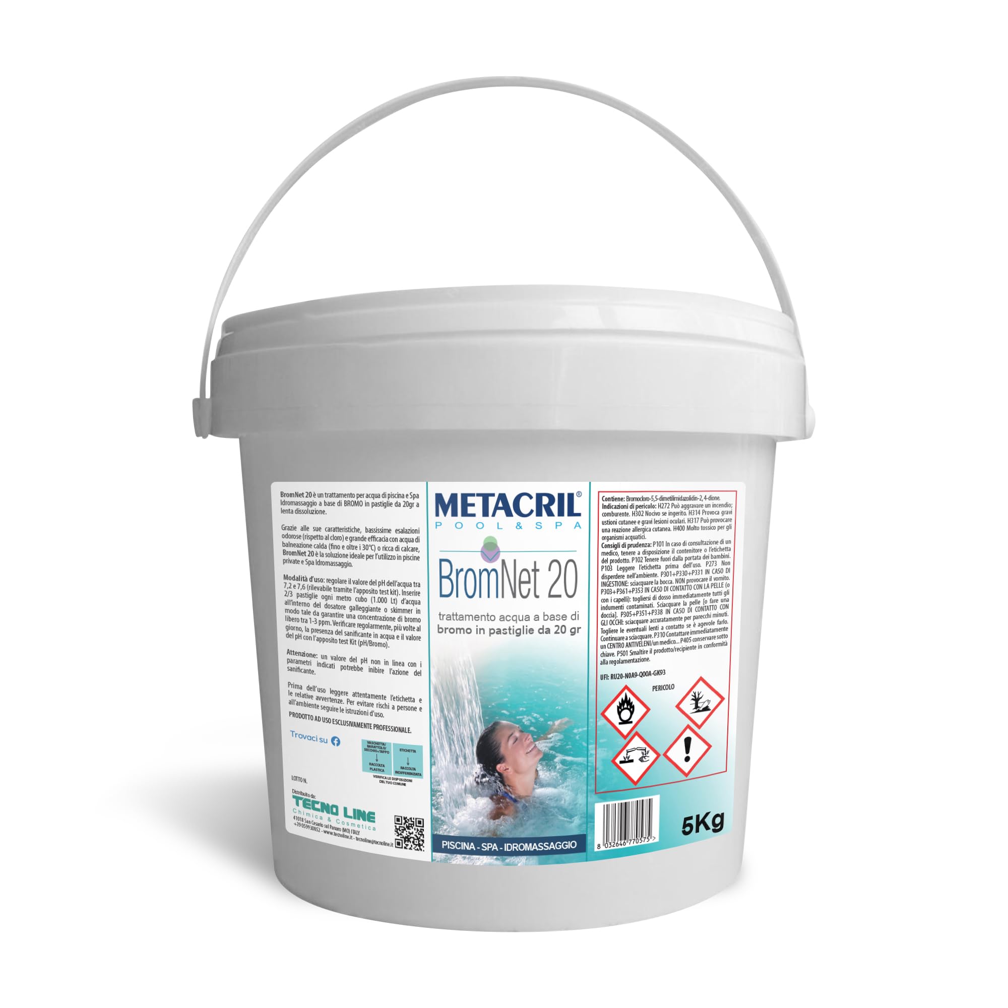 Metacril Brom Net 20, comprimés à Dissolution Lente, 20 g, pour Piscine et Jacuzzi - 5 KG