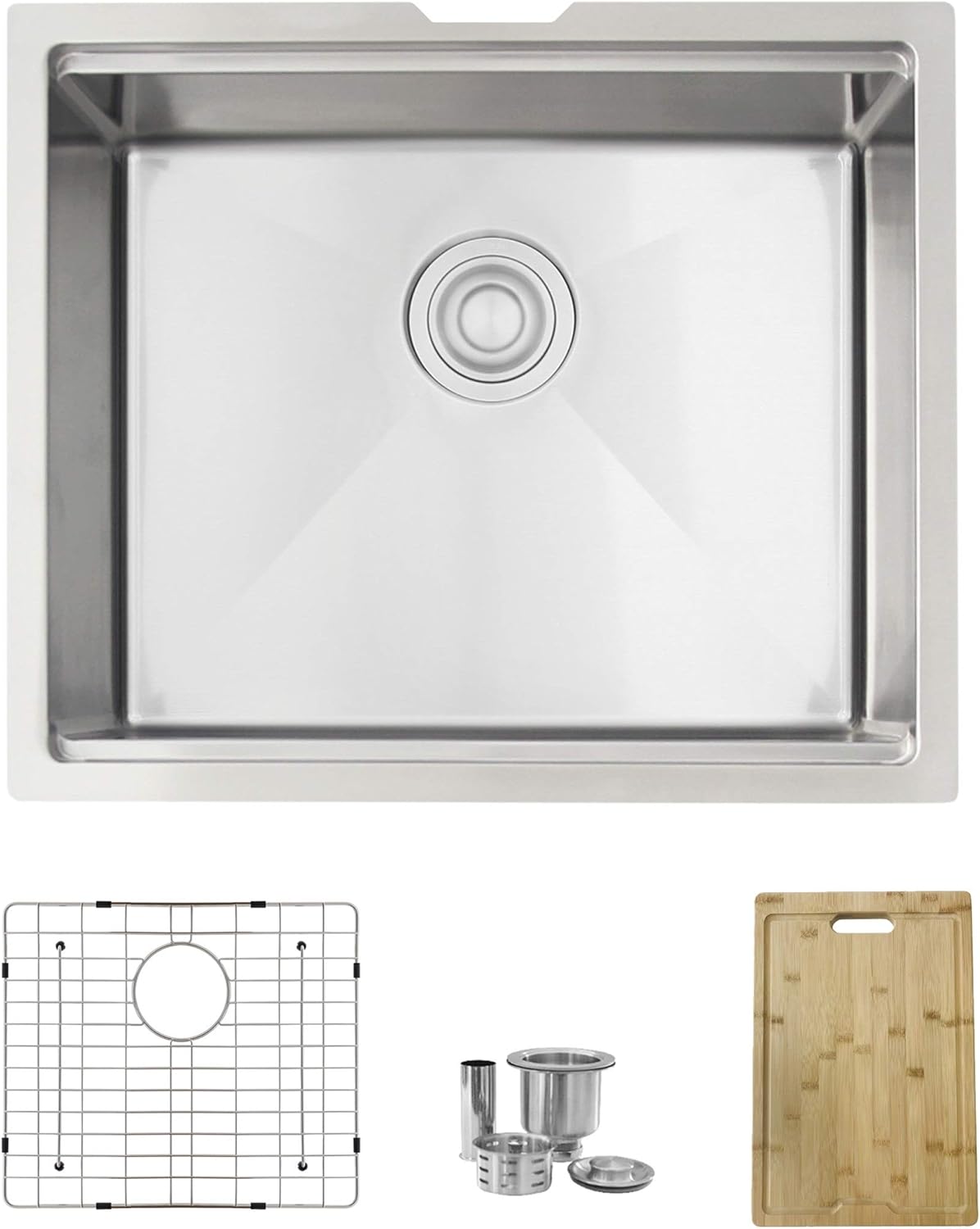 Stylish 22 x 19 Inch Workstation Sink 16G Stainless Steel Single Bowl Reversible Undermount Kitchen Sink with Bottom Grid Basket Strainer and Bamboo Cutting Board, S-622W