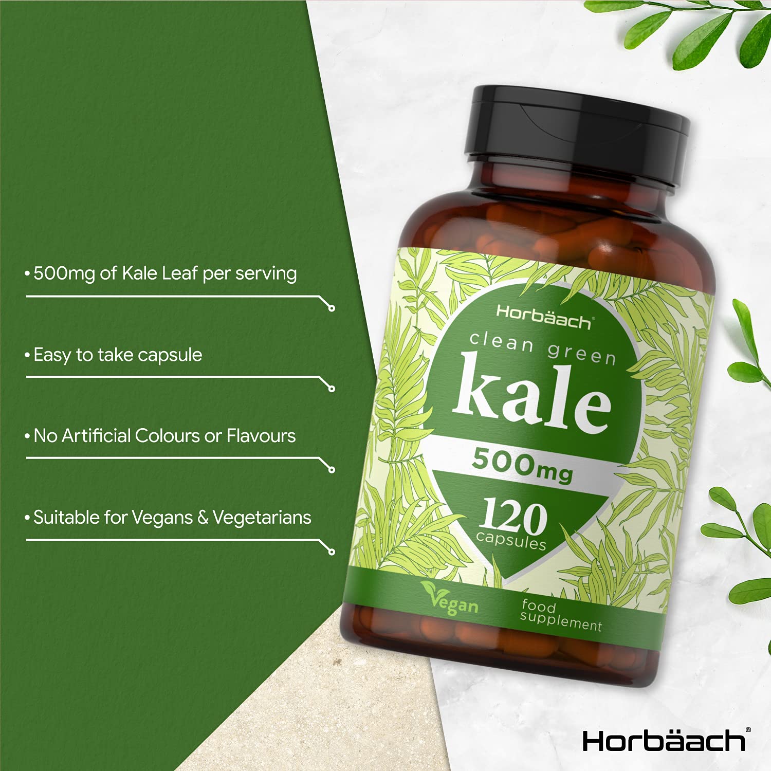 Buy Clean Green Kale 500mg 120 Vegan Capsules Powder Supergreen