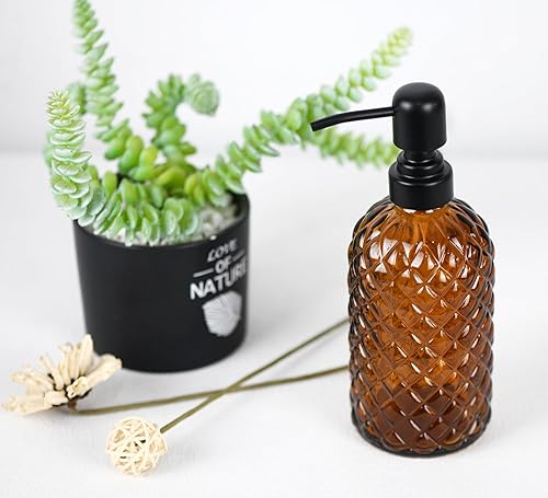 Miniatura 4 de Dispensador de jabón de vidrio de 12 onzas con bomba de acero inoxidable 304 negro a prueba de óxido, dispensador de jabón de vidrio recargable para