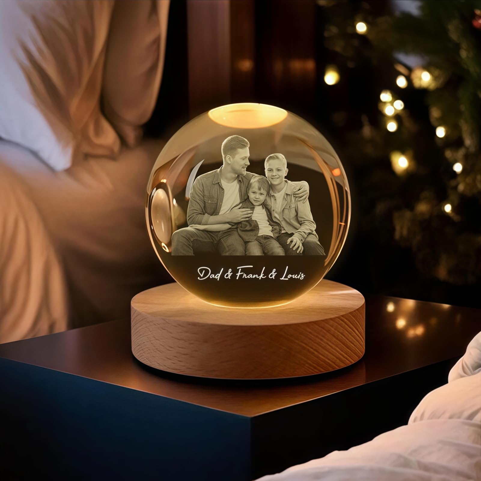 Drawelry Personalized Crystal Ball Night Light with Picture,Custom Engraved Crystal Ball Night Light,Customized Gifts with Lighted Base,Anniversary, Christmas, Birthday Gifts (Name and Photo)