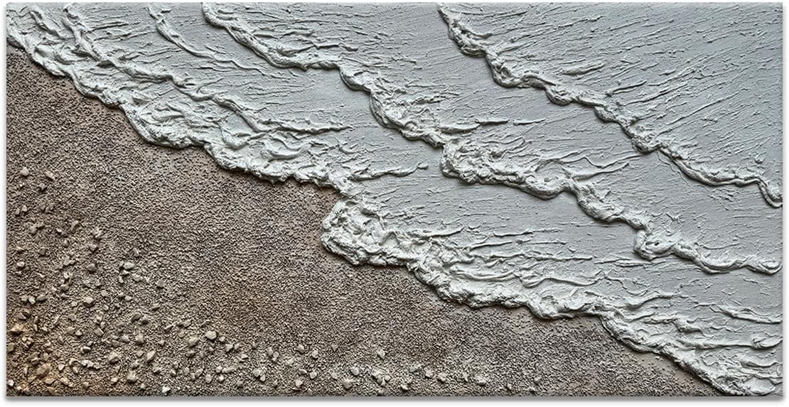 Large Oil Painting Hand-Painted Thick Texture Wave Beach Minimalist Modern Abstract Canvas Art Warm Acrylic Painting 24x48 Inches Home Office Wall Decoration