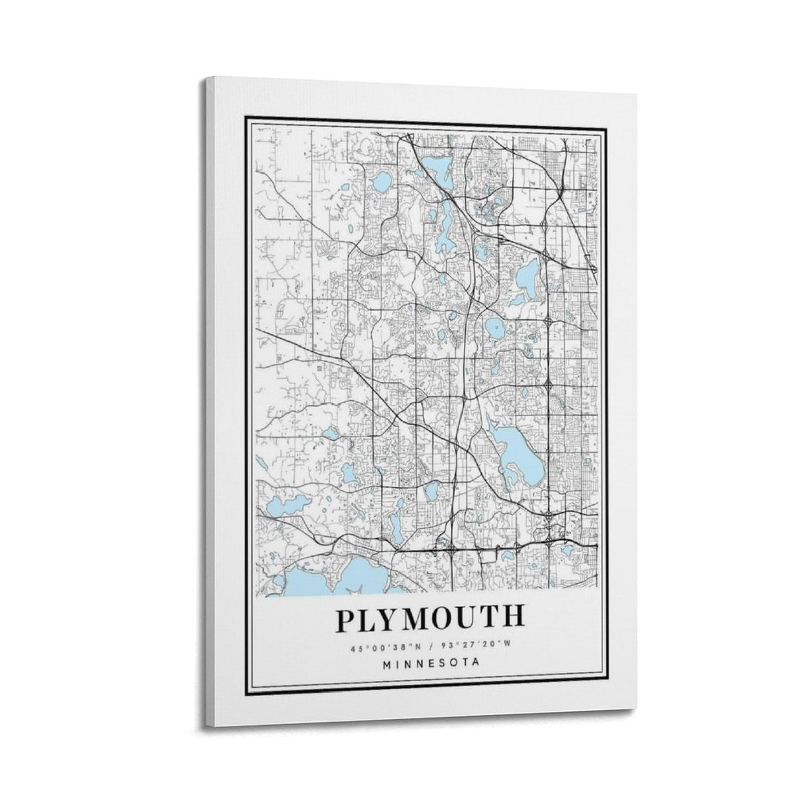 xiaoxiaoshen Plymouth Minnesota Map Canvas Poster Wall Art Prints Room Aesthetic Murals Bedroom And Living Decorations 24x36inch(60x90cm)