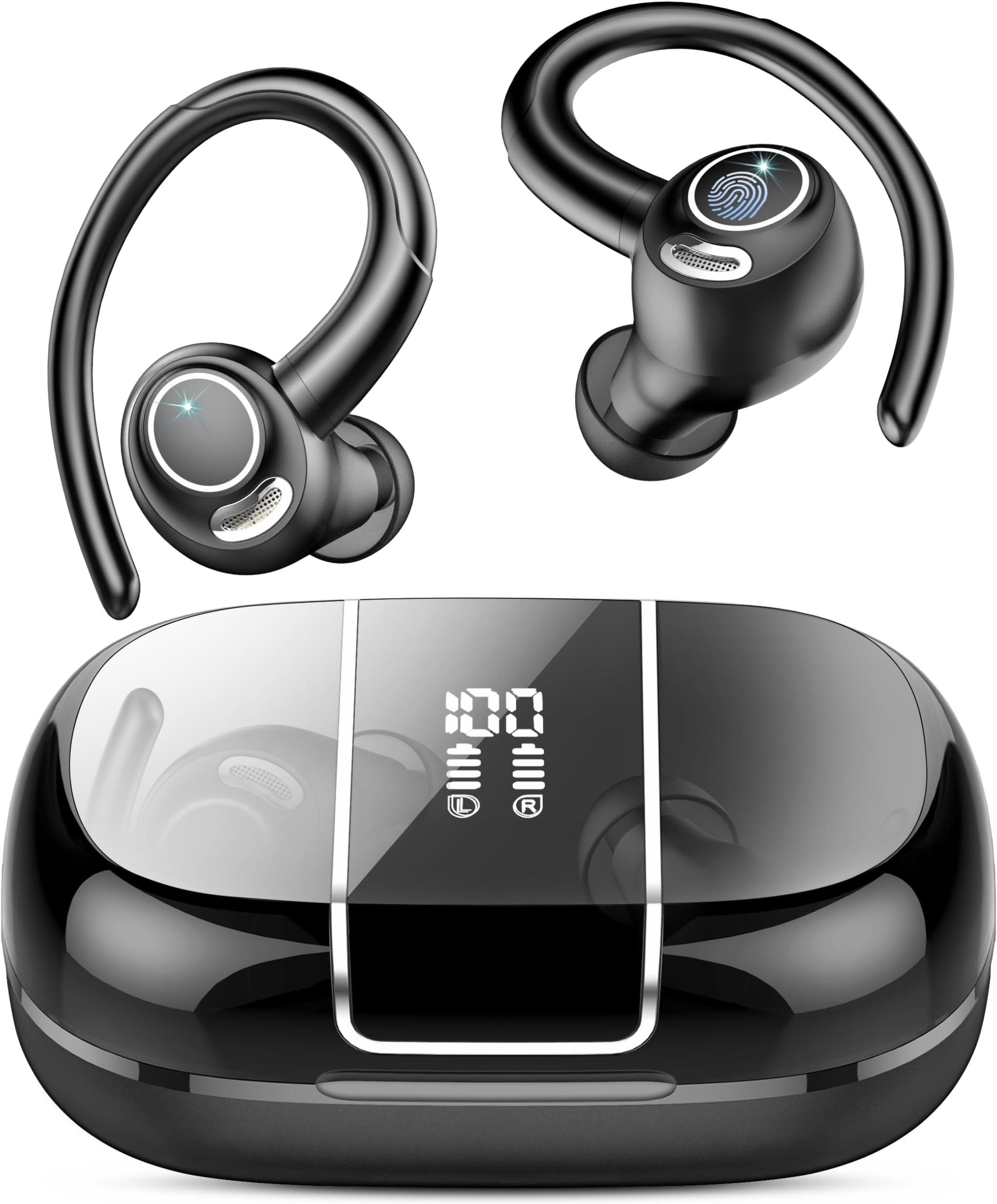 Wireless Earbuds Bluetooth 5.3 Headphones Sports, 48Hrs Playtime Bluetooth Earbud with CVC 8.0 Mic, 2026 Stereo Bass Over Ear Bud with Earhooks, LED Display, IP7 Waterproof Earphon for Workout/Running