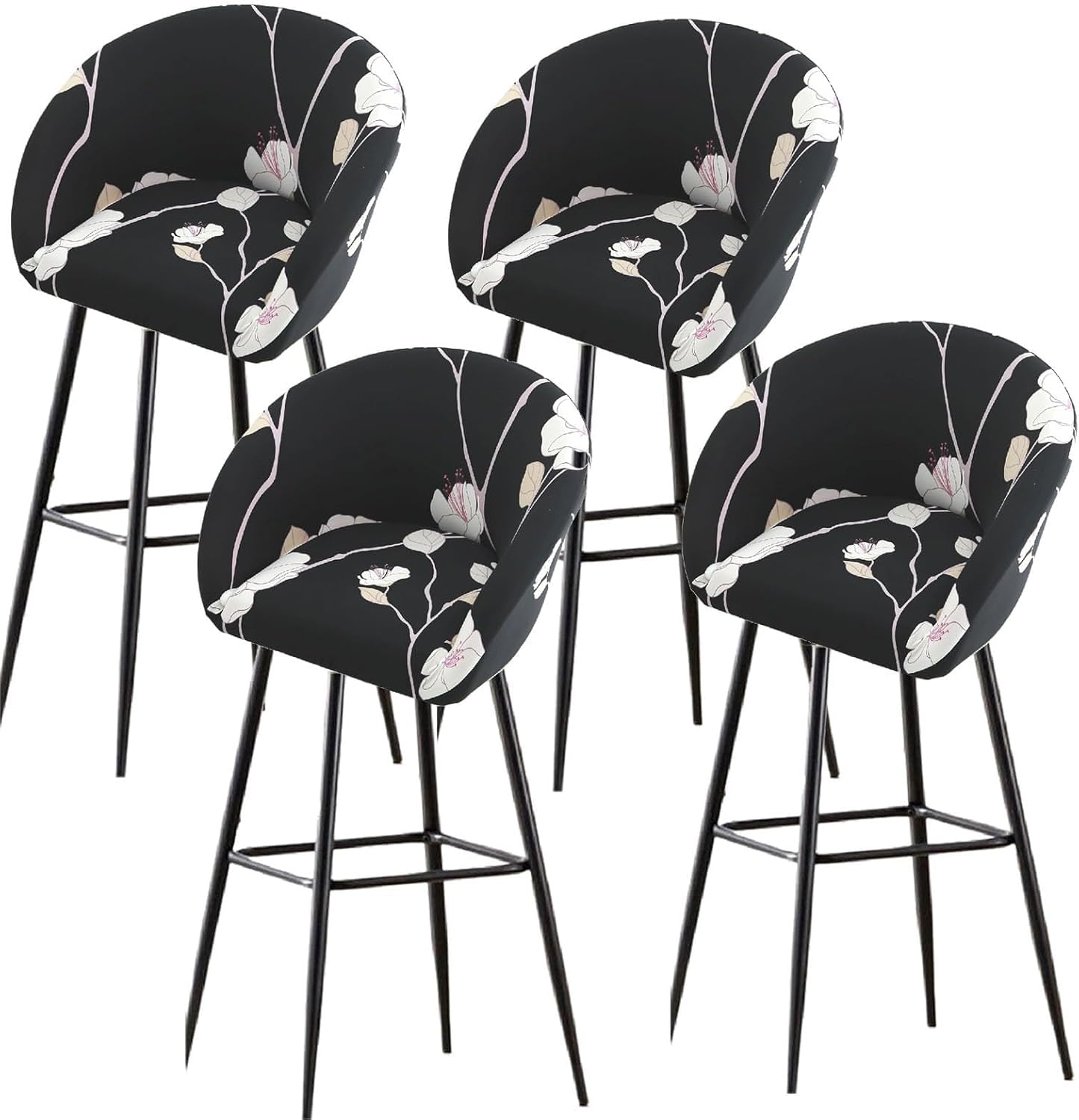 Bar Stools Cover,Short Back Chair Cover, Swivel Chair Slipcovers with Back, Stretch Bar Stool Chair Slipcovers with Round Backs Arms Curved Accent,Counter Bar Stool Cover for Armchair,Kitchen(H10,4PCS