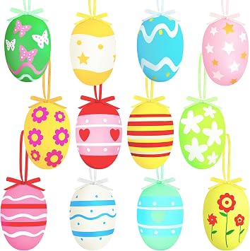 Easter Tree Decorations,Hanging Easter Egg Ornaments for Tree Decorations Indoor Outdoor 12Pcs