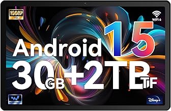 Whitedeer Tablet, Android 15 Tablet 10 Inch Octa Core 30GB RAM + 128GB ROM + 1TB Micro SD with WiFi 6, Widevine L1, 6200mAh Battery, Touch Tablet and OTG Transfer, Black