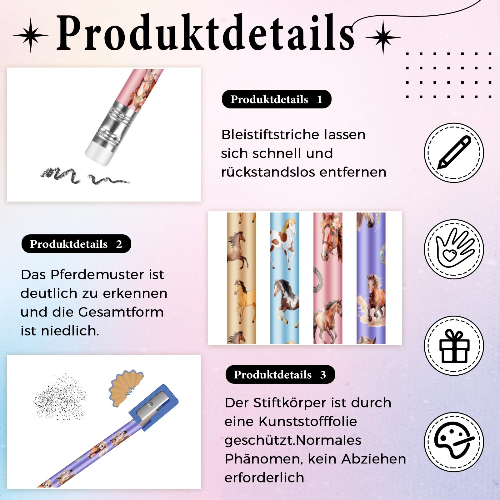 Pferde Geburtstag Pferde Mädchen Geschenk 12 Stück Bleistifte Pferd Bleistift Mit Radiergummi Kindergeburtstag Party, Bleistifte 1. Klasse Mitgebsel
