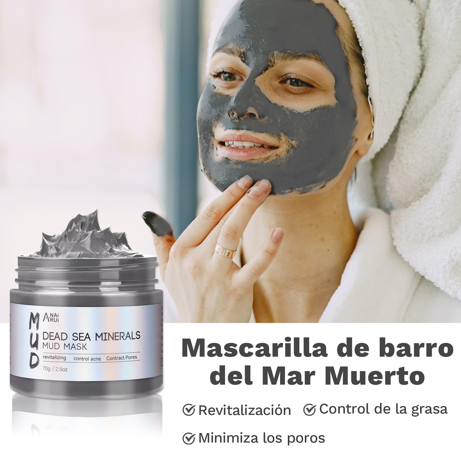 ANAiRUi Mascarillas Faciales de Cúrcuma + Mascarilla Arcilla Té Verde + Mascarilla de barro del Mar Muerto - Para limpieza facial profunda, hidratante e purificante, desintoxicante, 210g