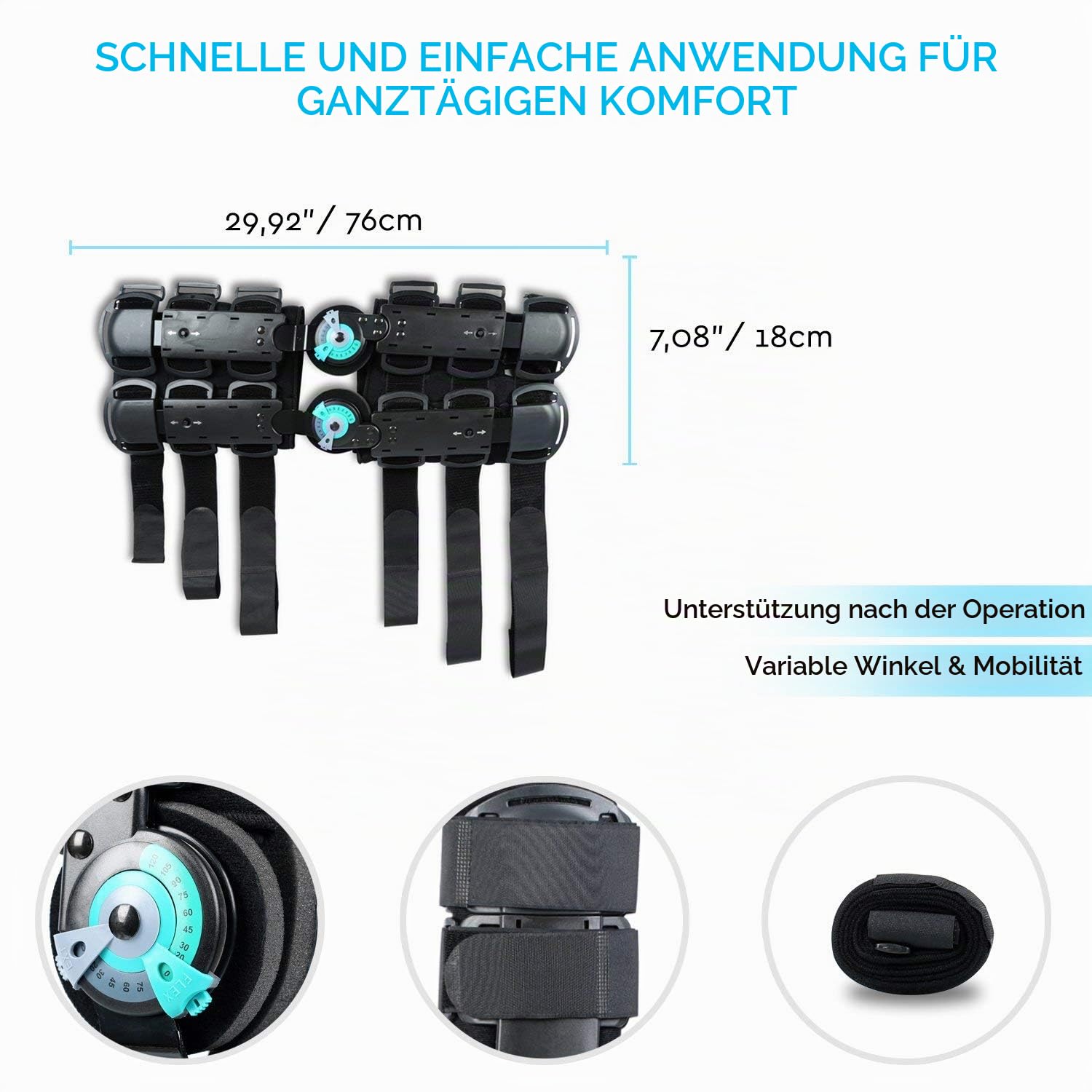 Sohle Gummi Knieorthese (Universal) - Oberschenkel-zu-Knöchel Bein Stabilisierung - Unterstützt die Wiederherstellung nach Verletzungen aufgrund von ACL-, PCL-, MCL oder LCL-Operationen - Unisex