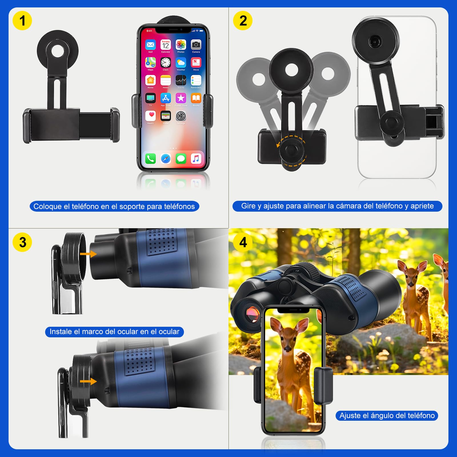 Prismáticos Profesionales 20 X 50, Binoculares para Adultos con prismas BAK-4 y Lentes FMC, Antiniebla e Impermeables con Adaptador para Smartphone de Aves, Caza, Senderismo (Azul) — view 7