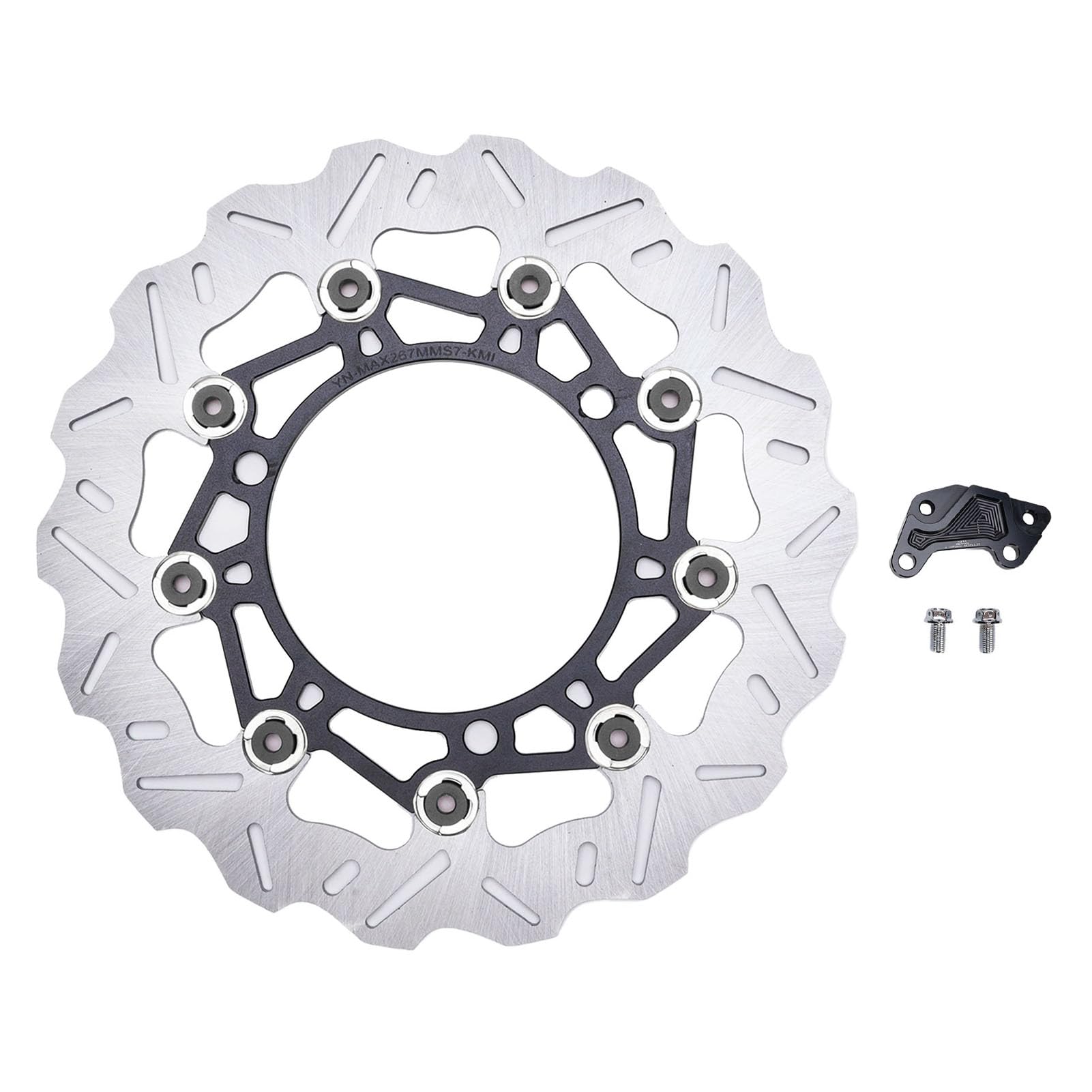 Set Rotore Disco Freno Anteriore Moto Adattatore Pinza in Acciaio Inossidabile per NMAX125 NMAX155 AEROX155 NVX155 267mm Frenatura Ad Alte Prestazioni (BLACK)