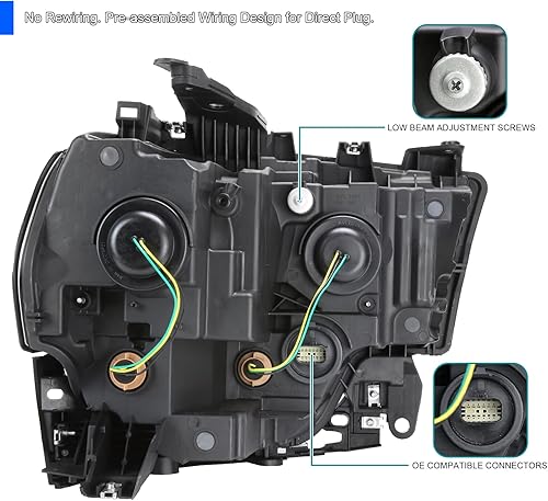Miniatura 4 de SPEC-D TUNING Faros delanteros halógenos de lente transparente con reflector ámbar compatible con Dodge Ram 2500 3500 2019-2022 izquierda y derecha