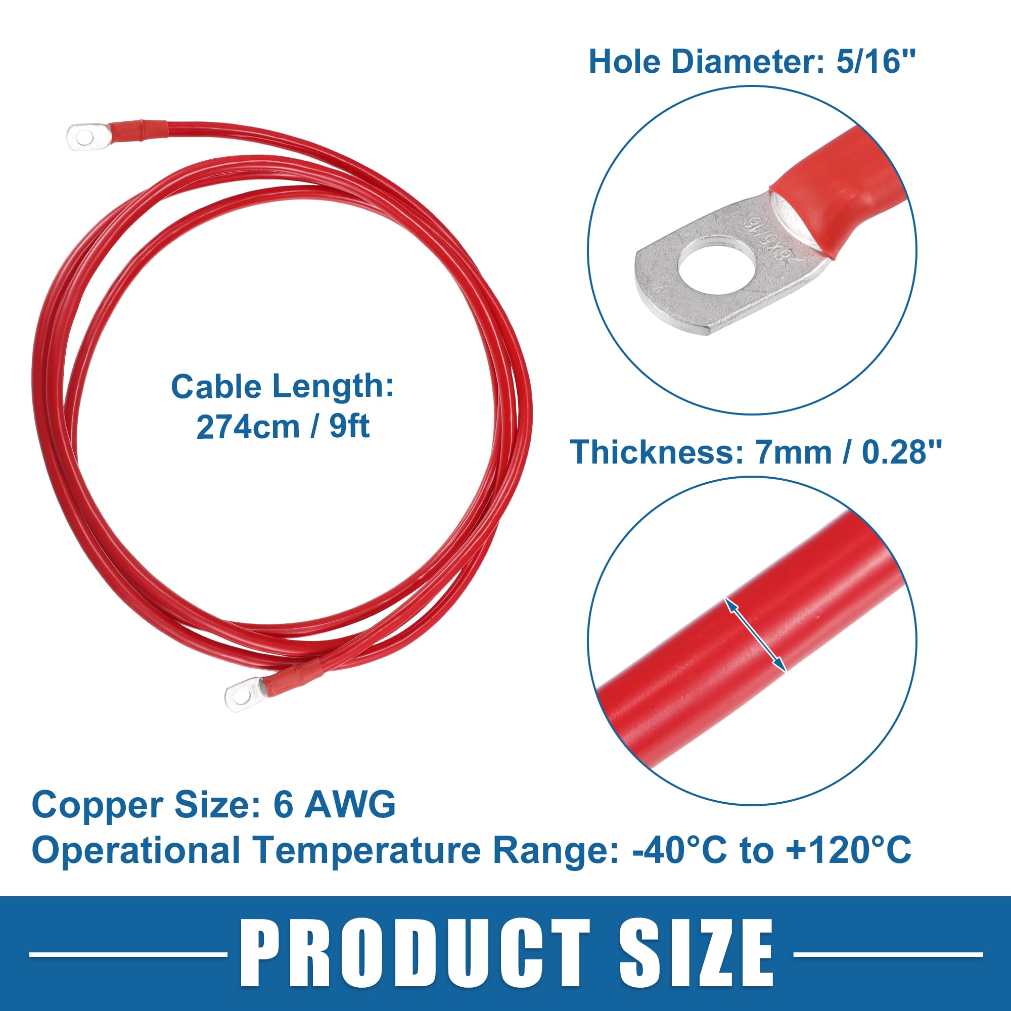 A ABSOPRO Câble De Batterie 6 AWG Rouge 1pc pour Voiture en Cuivre Pure