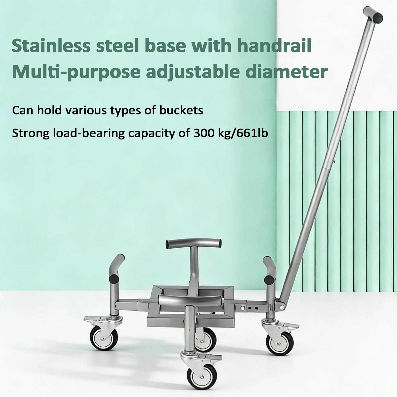 Carrello per piante in acciaio inox resistente, 5 ruote girevoli, vestibilità regolabile, capacità 299,8 kg, per vasi grandi
